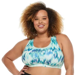 Plus Size Tek Gear® Racerback Low-Impact Sports Bra -Tek Gear store 2750546 Green Ink Print
