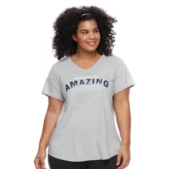 Plus Size Tek Gear® Essential Short Sleeve V-Neck Tee -Tek Gear store 3112953 Amazing Gray