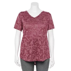 Plus Size Tek Gear® Essential Short Sleeve V-Neck Tee -Tek Gear store 3112953 Wine Burnout