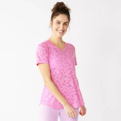 Petite Tek Gear® Moisture-Wicking V-Neck Tee -Tek Gear store 3220626 Violet Burnout