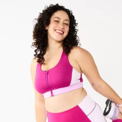 Tek Gear® Zip-Front Medium-Impact Sports Bra -Tek Gear store 4657353 Berry Colorblock