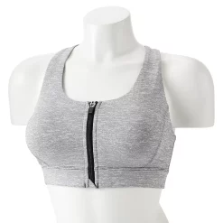 Tek Gear® Zip-Front Medium-Impact Sports Bra -Tek Gear store 4657353 Heather Black
