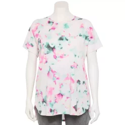 Plus Size Tek Gear® High Slit Tunic Tee -Tek Gear store 5227026 Aqua Multi Dye