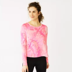 Women's Tek Gear® Soft Touch Long Sleeve Tee -Tek Gear store 5232480 Pink Tie Dye