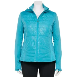 Plus Size Tek Gear® Hooded Mixed-Media Jacket -Tek Gear store 5567937 Teal Embossed Warped