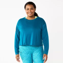 Plus Size Tek Gear® Lettuce-Edge Cross-Back Top -Tek Gear store 5655893 Night Life Teal